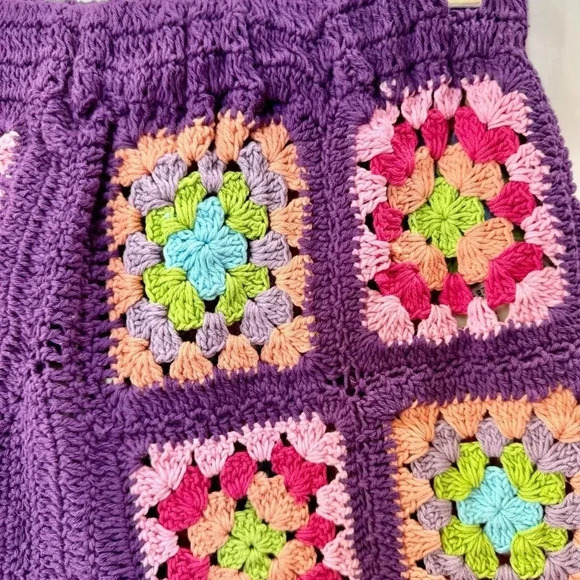 NWT Free People x Flook Crochet Shorts Knit Sweater Long Bermuda Patch Purple - Picture 8 of 10
